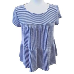 W5 Anthropologie Short Sleeve Peplum Bottom Striped Boho Top, Small